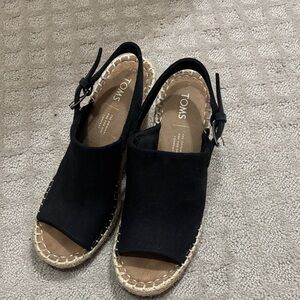TOMS Black Canvas Espadrille Sandals
